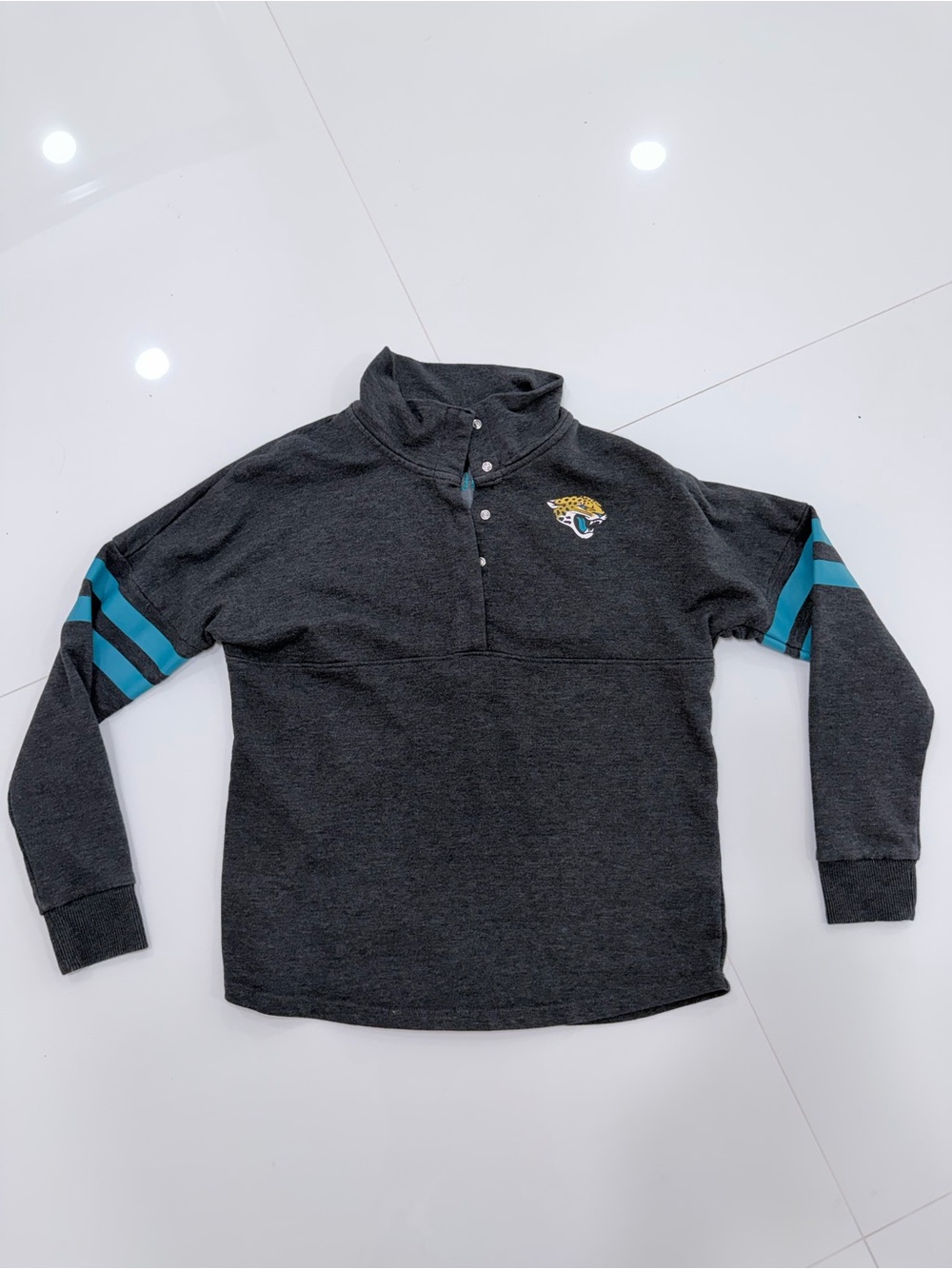 NFL Women's Charcoal Gray Pullover with Teal Stripe Sleeves